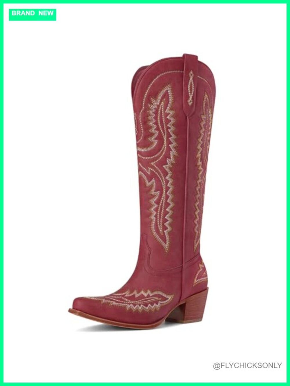 Women's Knee High Western Cowboy Boots PU Pointed Toe Chunky Heel Pull On